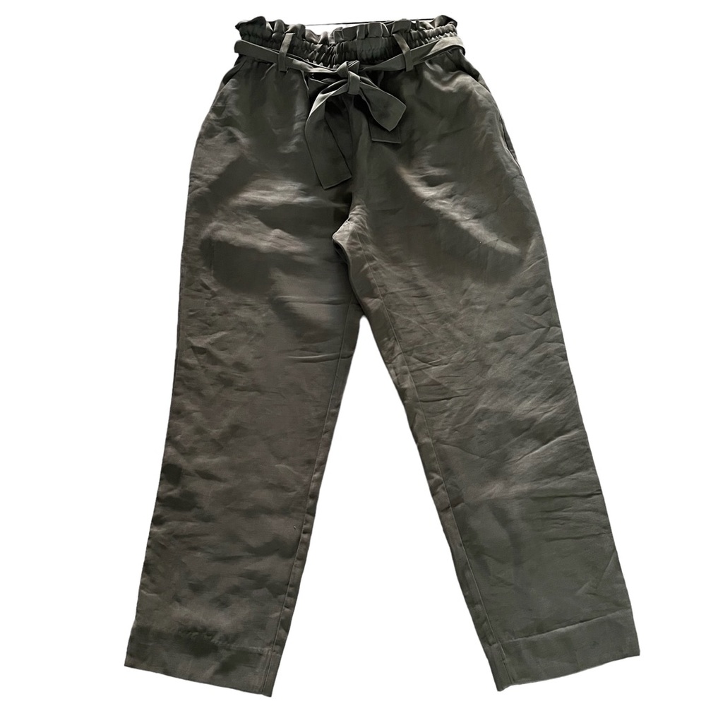 Zara Olive Green Paper Bag Pants Elastic Waistband USA S Mex 26 With Pockets